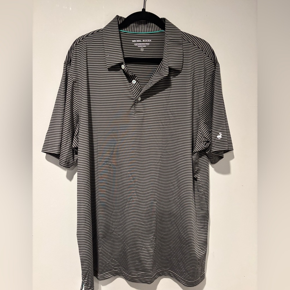 Men's Striped Polo Shirt - Black and Gray